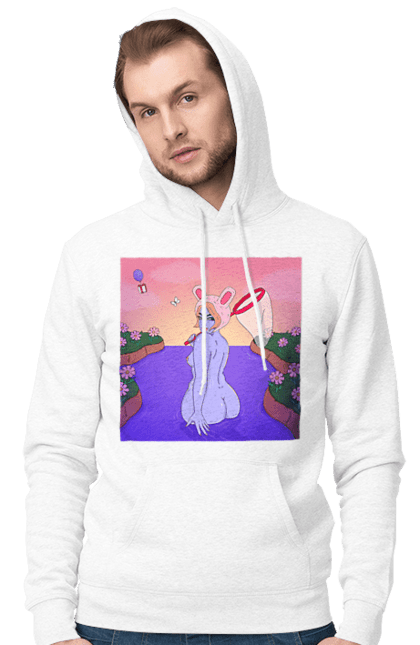 Чоловіче худі з принтом "Фіолетова Дівчина На Полюванні". Гола, дівчина, сачок. 2070702