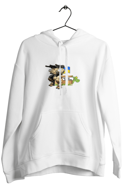 Чоловіче худі з принтом "Вас вітає україна". Бойова машина, крокодил, кулемети, прапор, робот, символіка, україна. 2070702