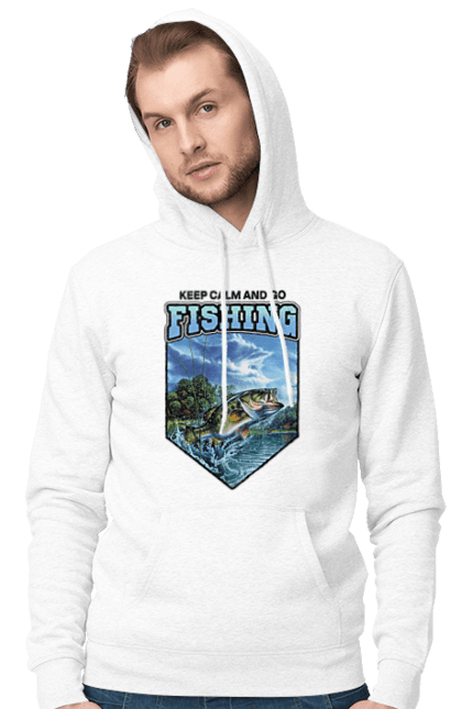 Чоловіче худі з принтом "Keep Calm and Go Fishing". Відпочинок на природі, для рибалок, для чоловіків, мисливці та риболови, природа, рибалка, риболовля, спінінг, хоббі. 2070702