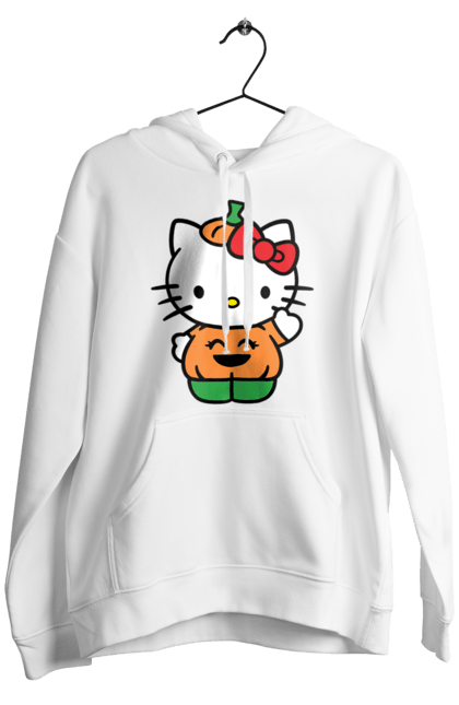 Men's hoodie with prints Hello Kitty Halloween. Brand, character, halloween, hello kitty, kitten, kitty, pumpkin. 2070702