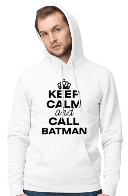 Чоловіче худі з принтом "Keep Calm and Call Batman чорна". Бетмен, з написами, зберігай спокій, меми, популярні, прикольні. 2070702