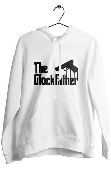 Men's hoodie with prints The Glockfather. Firearm, gangster, glock, glockfather, godfather reference, gun, pistol, weapon. 2070702