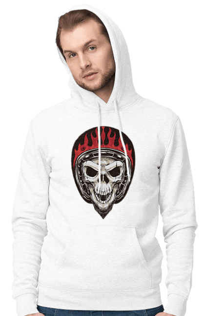 Чоловіче худі з принтом "Череп в мотошоломі". Мото, скелет, череп, шолом. 2070702