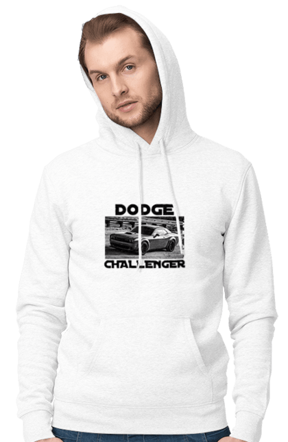 Чоловіче худі з принтом "Додж челенджер". Авто, автомобіль, американська легенда, додж челенджер, класичне авто, культовий автомобіль, масл кар, потужний автомобіль. 2070702