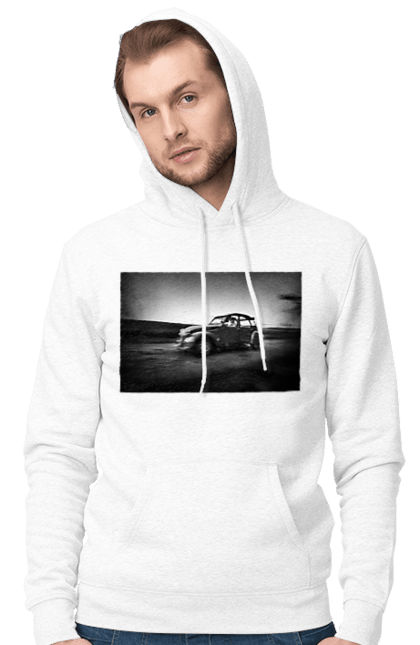 Чоловіче худі з принтом "Ретро машина чб". Авто, ретро, ретро машина, чорно біла машина. 2070702