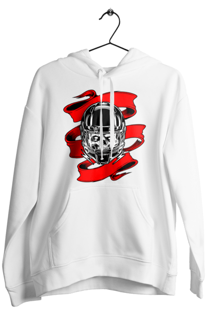 Men`s hoodie with prints Skull in a motorcycle helmet. Helmet, moto, skull, tape. 2070702