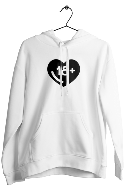 Men`s hoodie with prints 18+. 18+, black, heart, prohibition, sex. 2070702