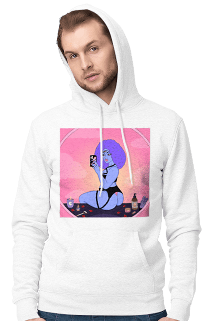 Чоловіче худі з принтом "Фіолетова Дівчина Фото У Дзеркалі". Білизна, дзеркало, фото. 2070702