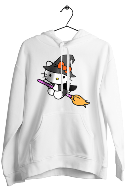 Men's hoodie with prints Hello Kitty Halloween. Brand, cat, character, halloween, hello kitty, kitten, kitty, witch. 2070702