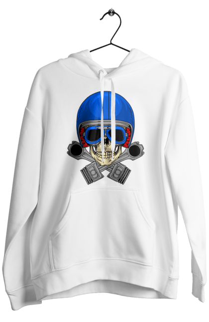 Чоловіче худі з принтом "череп мотолюбитель". Байкер, окуляри, череп, шолом. 2070702