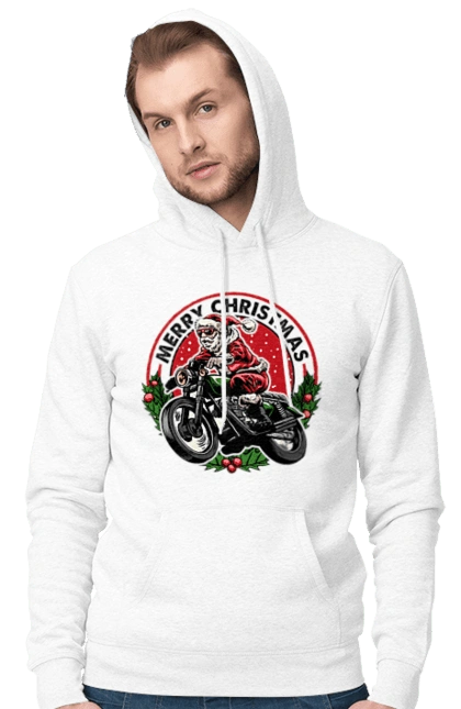 Merry Christmas, Santa Claus on a motorcycle