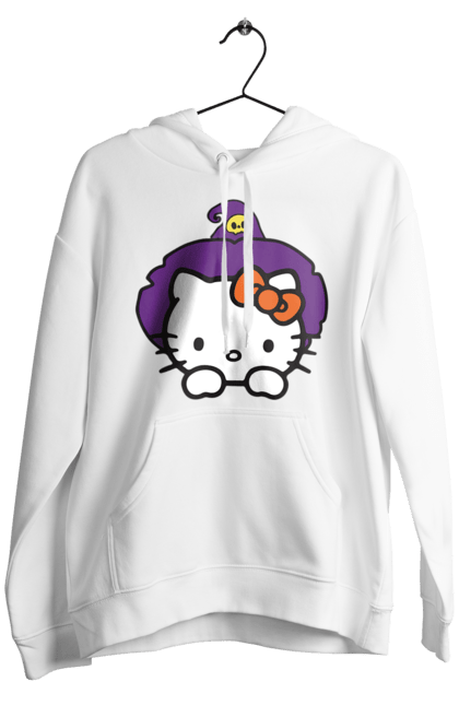 Men's hoodie with prints Hello Kitty Halloween. Brand, cat, character, halloween, hello kitty, kitten, kitty, witch. 2070702