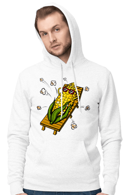 Чоловіче худі з принтом "Кукурудза Загоряє На Лежаках". Кукурудза, лежак, попкорн. 2070702