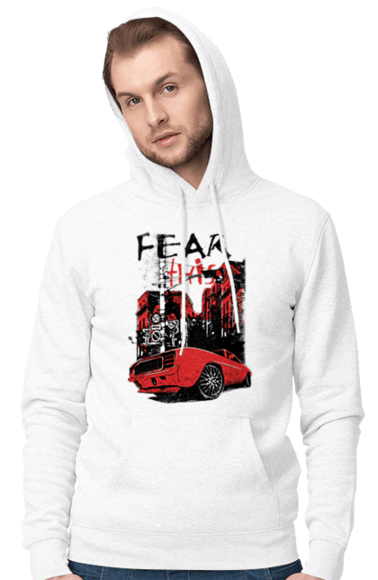 Чоловіче худі з принтом "Червона Машина В Місті". Їзда, машина, місто. 2070702