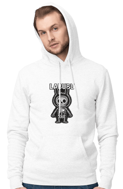 Чоловіче худі з принтом "Лабубу". Анатомія, кістки, лабубу, миложутко, мінімалізм, рентген, серце` що світиться, скелет, череп, чорнобіле. 2070702