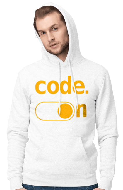 Чоловіче худі з принтом "Код увімкнено". Айті, айтішник, для айтішника, для програміста, код увімкнено, подарунок айтішнику, подарунок програмісту, програміст, розробник. 2070702