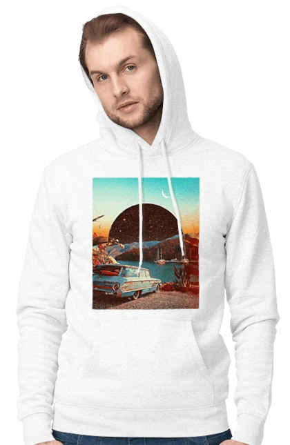 Painting, car by the river