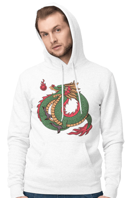 Men's hoodie with prints The Dragon. Animal, chinese dragon, dragon, green dragon, symbol. 2070702