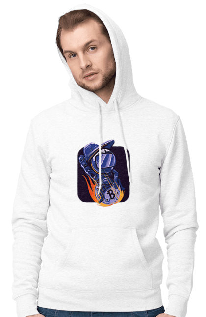 Чоловіче худі з принтом "Космо біткоїн". Биткоин, бінарний, біткоїн, біткойн, валюта, гроші, крипто, програміст, хакер. 2070702