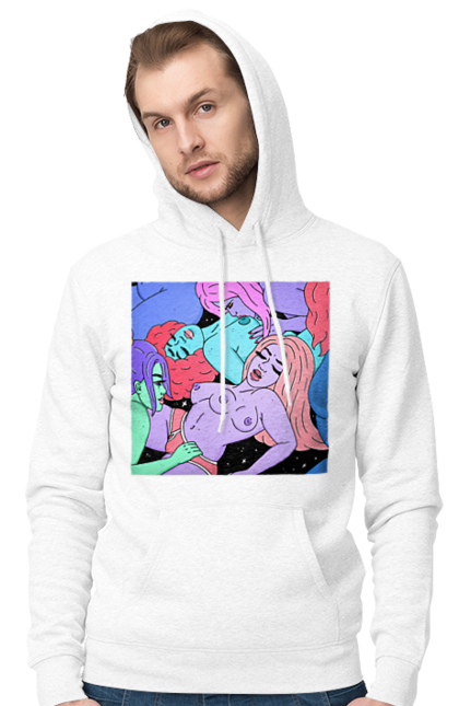 Чоловіче худі з принтом "Дівчата Інопланетянки". Дівчата, інопланетянки, космос, різнокольорові. 2070702