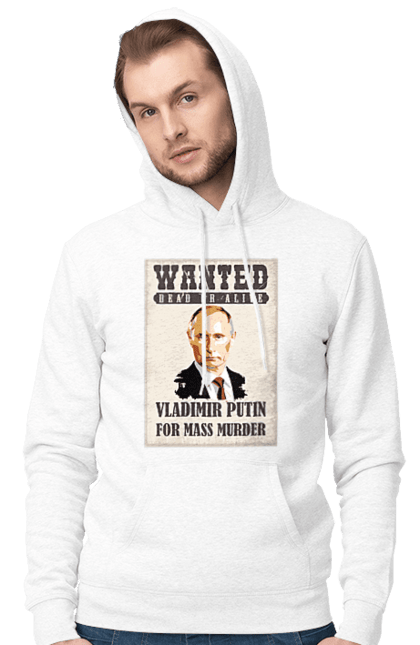 Чоловіче худі з принтом "Розшук Гаага". Путин, розшук гаага, розшук путин, хуйло. ART принт на футболках