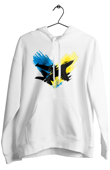 Чоловіче худі з принтом "Літак F 16". З прапором, зсу, літак, літак f16, патріотична, прапор, ф16. 2070702