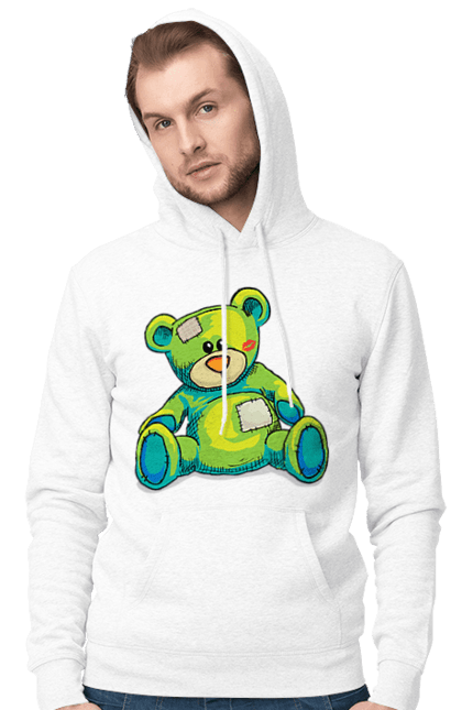 Men's hoodie with prints Teddy bear. Animal, bear, gift, kisses, old, patches, teddy, teddy bear, toy, vintage. 2070702