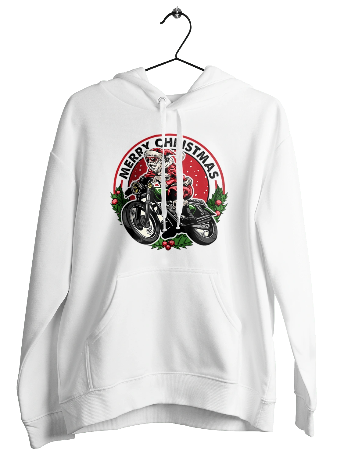 Merry Christmas, Santa Claus on a motorcycle