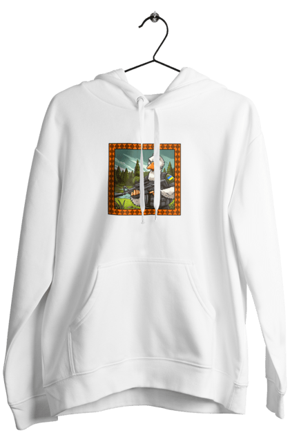 Чоловіче худі з принтом "Гусячий десант". Біологічна зброя, бойові гуси, військовий гусак, гусячий десант, зброєні сили, прапор, символіка, україна. 2070702