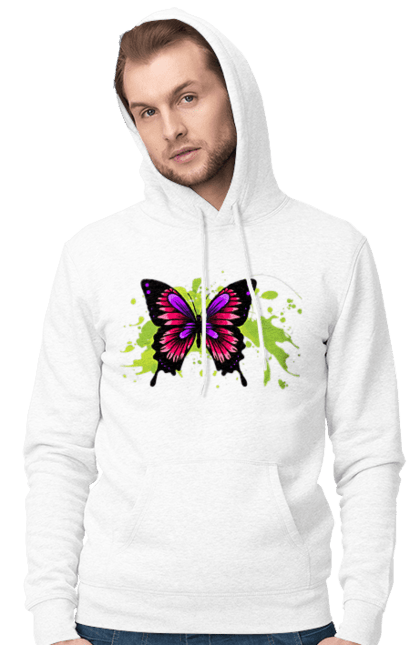Men`s hoodie with prints Pink Butterfly. Butterfly. 2070702