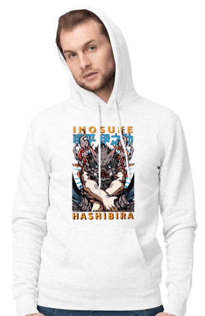 Men's hoodie with prints Demon Slayer Inosuke. Anime, demon slayer, inosuke, inosuke hashibira, kimetsu no yaiba, manga. 2070702