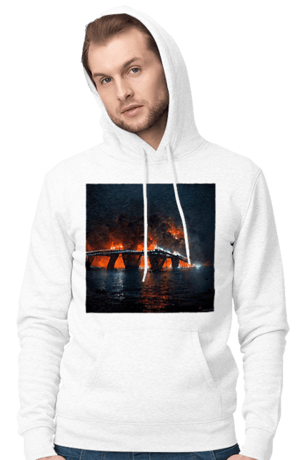 Чоловіче худі з принтом "Кримський мост горить". Армія росії, армія україни, годить, зсу, крим, мост, удар, удар зсу. 2070702