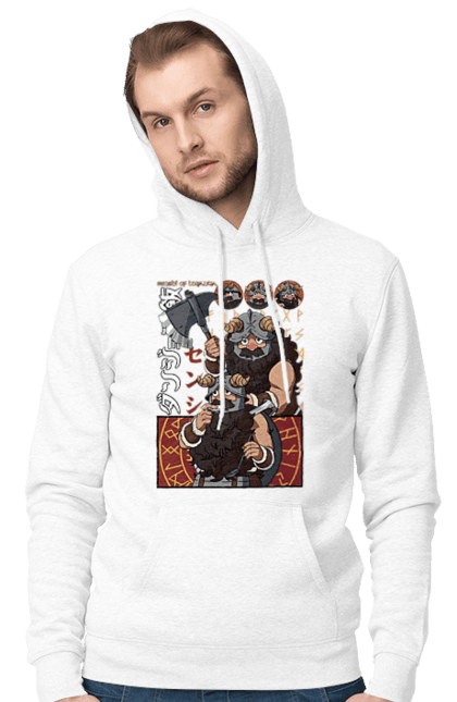 Men's hoodie with prints Danjon Meshi Senshi. Anime, danjon meshi, dungeon, dwarf, manga, senshi. 2070702