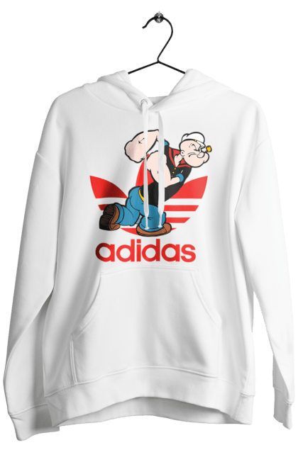 Мужское худи с принтом Adidas Моряк Попай. Adidas, popeye the sailor, адидас, комикс, моряк, мультфильм, сериал, трубка. 2070702