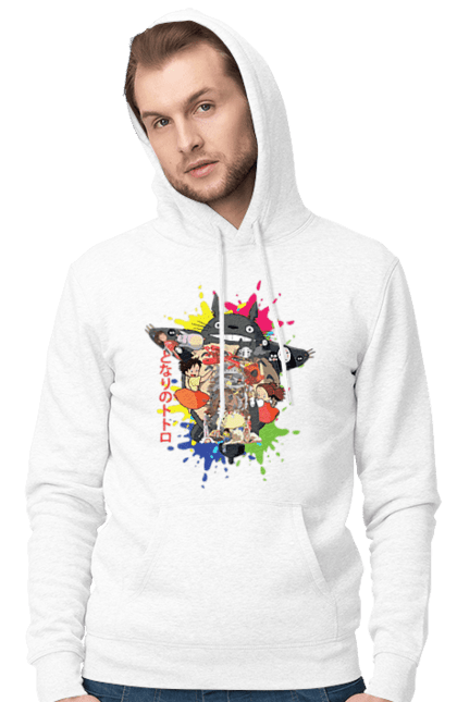 Men's hoodie with prints Totoro. Adventures, anime, comedy drama, fantasy, film, my neighbor totoro, tv series. 2070702