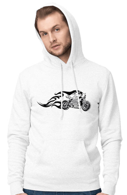 Чоловіче худі з принтом "Мотоцикл Вогонь". Мото, мотоцикл, огонь. 2070702
