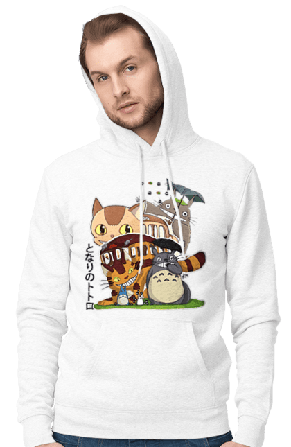 Men's hoodie with prints Totoro. Adventures, anime, comedy drama, fantasy, film, my neighbor totoro, tv series. 2070702