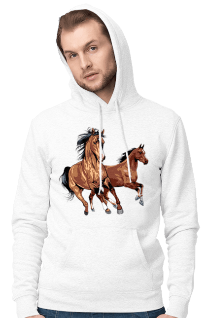 Чоловіче худі з принтом "Коні біжуть". Грива, кінь, коні, скачуть, тварина. futbolka.stylus.ua