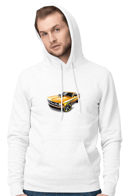 Чоловіче худі з принтом "Форд мустанг". Американська легенда, жовтий мустанг, культове авто, мустанг, потужне авто, форд мустанг, шелбі. 2070702