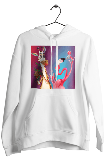 Men`s hoodie with prints Giraffe And Flamingo At The Party. Cocktail, flamingo, food, giraffe. 2070702
