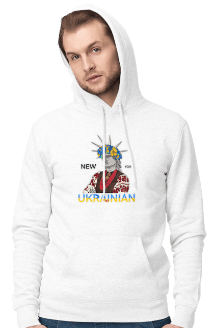 Чоловіче худі з принтом "UA & NY". Вишиванка, вінок, нью йорк, статуя свободи, україна. 2070702