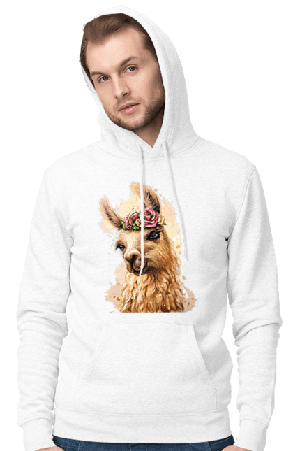 Men`s hoodie with prints Lama Portrait. Animal, lama, portrait. 2070702