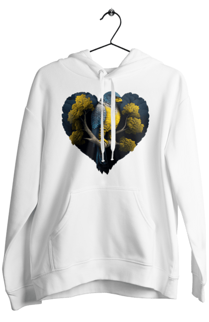 Men`s hoodie with prints Blue and yellow falcon. Falcon, flag of ukraine, heart, symbol of ukraine, tree, ukraine. 2070702