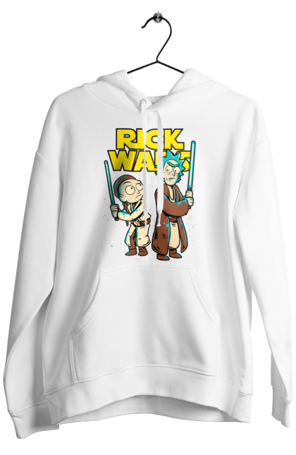 Men's hoodie with prints Rick and Morty. Adventures, black humor, cartoon, rick, rick and morty, sci-fi, star wars, tragicomedy. 2070702