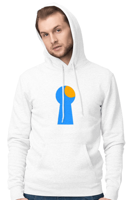 Men`s hoodie with prints Замочная скважина. Castle, cleft, door, interest, key, light through, open the door, well. 2070702