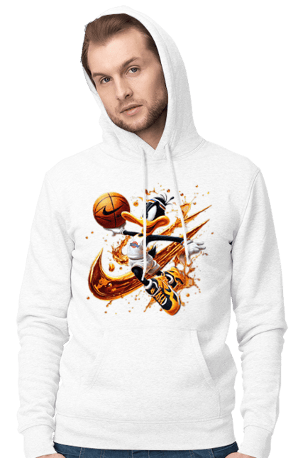 Мужское худи с принтом Даффи Дак Nike. Daffy duck, looney tunes, merrie melodies, nike, warner brothers, даффи дак, мультфильм, персонаж, утка даффи. 2070702