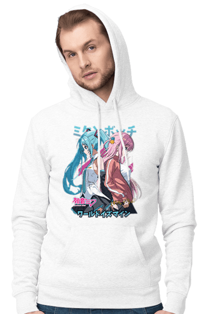 Men's hoodie with prints Hatsune Miku and Hitori Gotou. Anime, bocchi the rock, hatsune miku, hitori goto, hitori gotou, lonely rocker, miku, rocker, vocaloid. 2070702