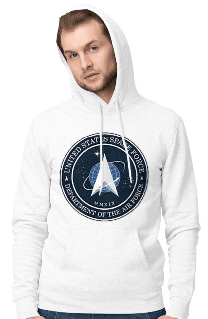 Men's hoodie with prints United States Space Force. Emblem, political, politics, space, space force, space travel, united states, ussf. 2070702