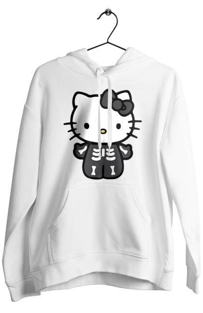 Men's hoodie with prints Hello Kitty Halloween. Brand, character, halloween, hello kitty, kitten, kitty, skeleton, zombie. 2070702