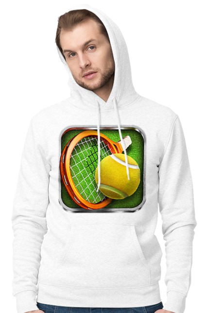 Чоловіче худі з принтом "Теніс". Великий теніс, гравці, лондон, м`яч, призовий фонд, ракетка, спонсор, турнір на ґрунті, турнір на траві, турнірна сітка. 2070702